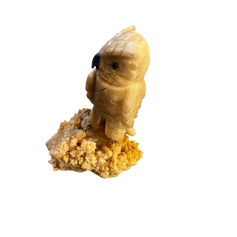 Calcite Carved Stone Owl On Natural Crystal - Picture 2 of 6